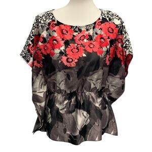 IZ Byer Womens Medium Batwing Sleeve Floral Lightweight Polyester Blouse